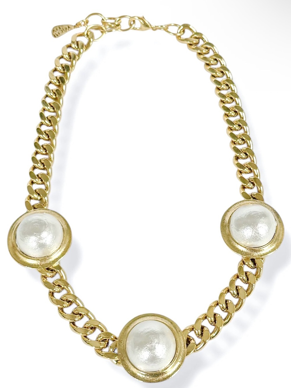 Yochi Gold-Tone Chain Necklace with White Pearl Medallions